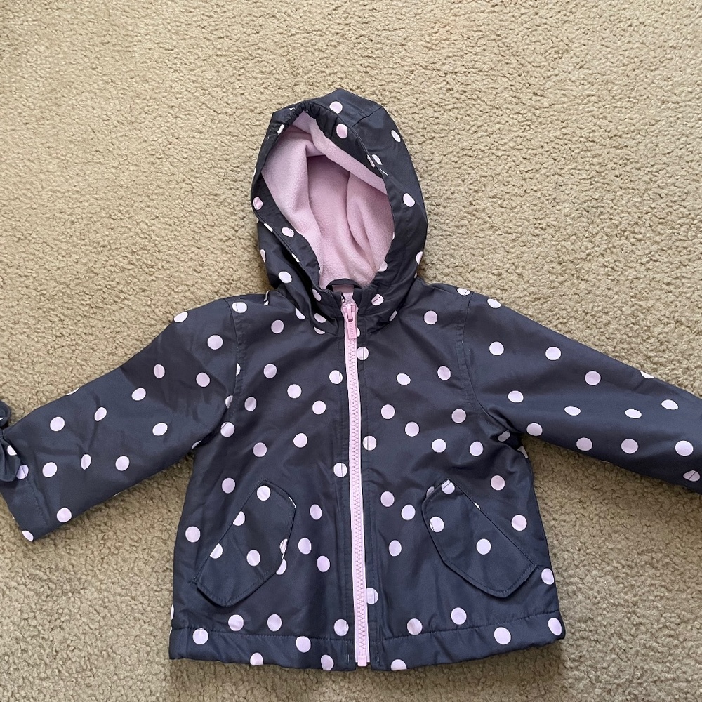 Carter’s girls’ gray and pink polka dot coat